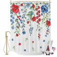 thumbnail image 2 of Independence Day Flower Shower Curtain, 36" x 72", Retro Farm Red Blue White Floral Green Leaf Waterproof Bathroom Curtain Washable Shower Curtain Set with 12 Hooks, 2 of 9