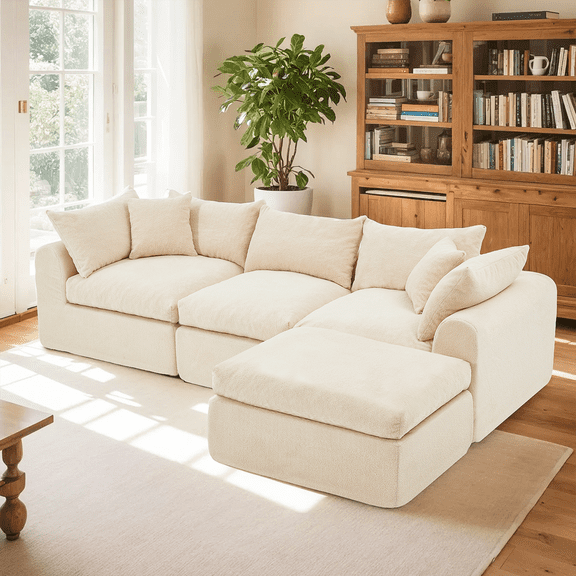 AVAWING Modular Sectional Sofa, Cloud Sectional Couch with Deep Seat, Boneless Couch, Beige
