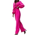 thumbnail image 1 of Mujeres con cuello en V Manga larga Tops Pantalones largos Dos piezas Conjunto sólido Traje casual Wmkox8yi bvn3110, 1 of 9