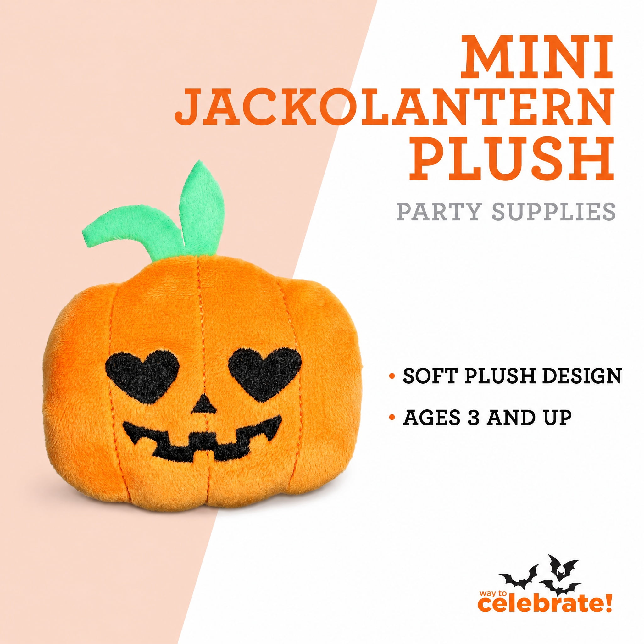 Mini Jack-o'-Lantern Plush, Orange and Black, 3.8", Halloween by Way To Celebrate