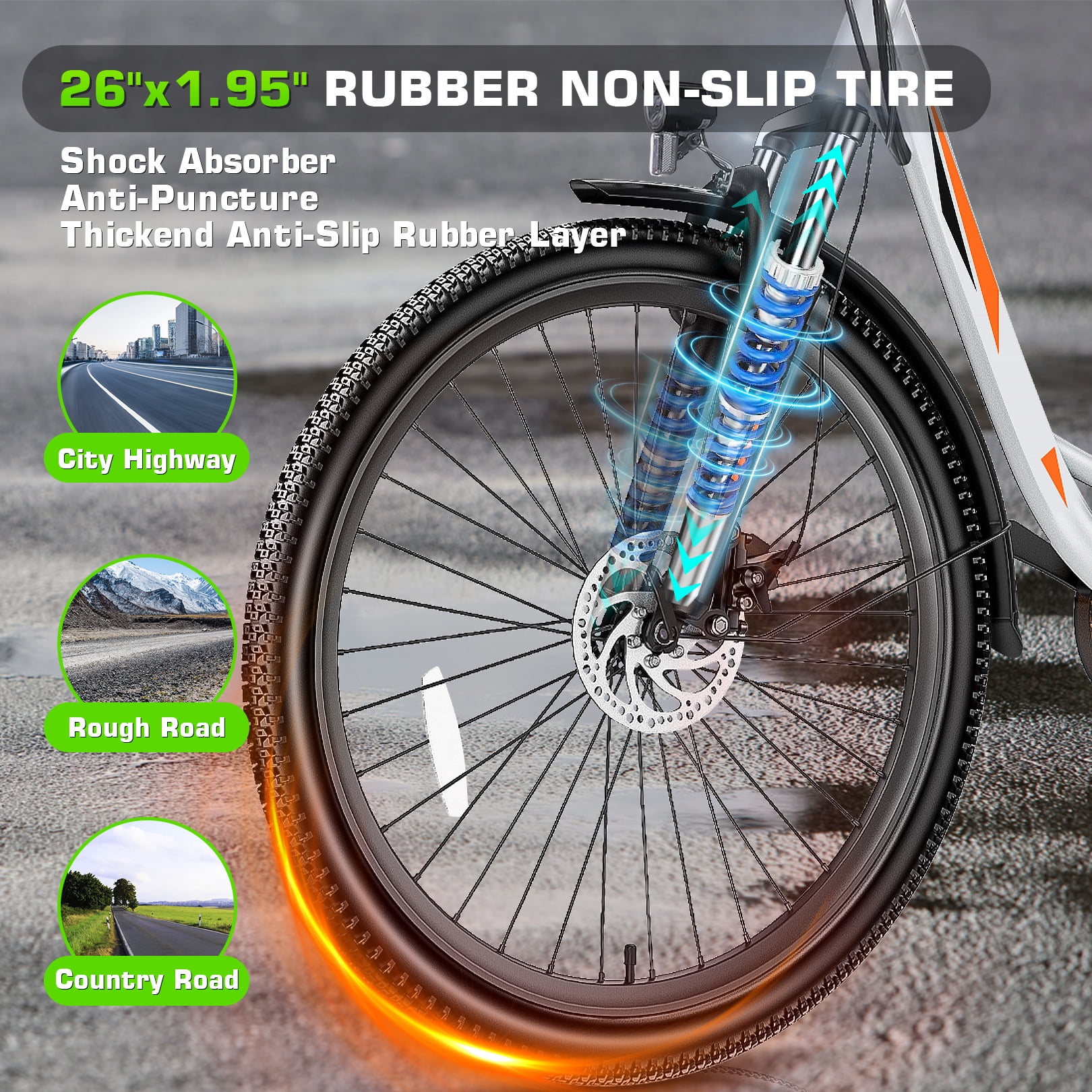 Elifine 26" 500W Electric Bike for Adults, 48V 7.8Ah Battery City Ebike Adult, Cruise Control Mode, Low-Step Thru Hybrid Electric Cruiser Bicycle, Shimano 7 Speed Commuter E-Bikes for Women, UL2849