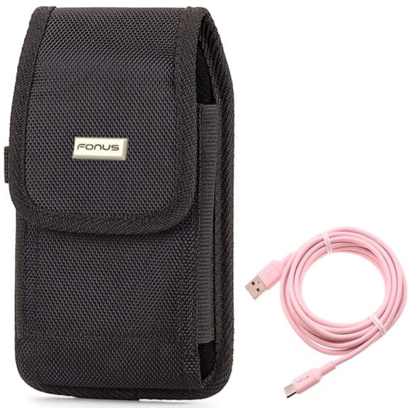 10ft Long USB-C Cable w Case Belt Clip for Samsung Galaxy S20 Fan Edition - Pink Charger Cord Power Wire Type-C, Rugged Holster Canvas Cover fits Galaxy S20 FE (Fan Edition)