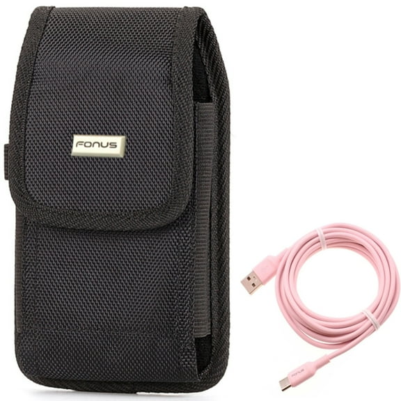 10ft Long USB-C Cable w Case Belt Clip for Samsung Galaxy S20 Fan Edition - Pink Charger Cord Power Wire Type-C, Rugged Holster Canvas Cover fits Galaxy S20 FE (Fan Edition)