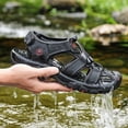 thumbnail image 4 of Men's Leather Sandals Beach Nonslip Summer Outdoor Sport Hiking Closed Toe Shoes, 4 of 8