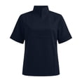 thumbnail image 5 of LEKODE Women Stand Split Collar Short Sleeve Blouse, Elegant Solid Color Work Office Casual Dress Shirt Top Dressy Top Loose Summer Tops for Women Navy XL, 5 of 5