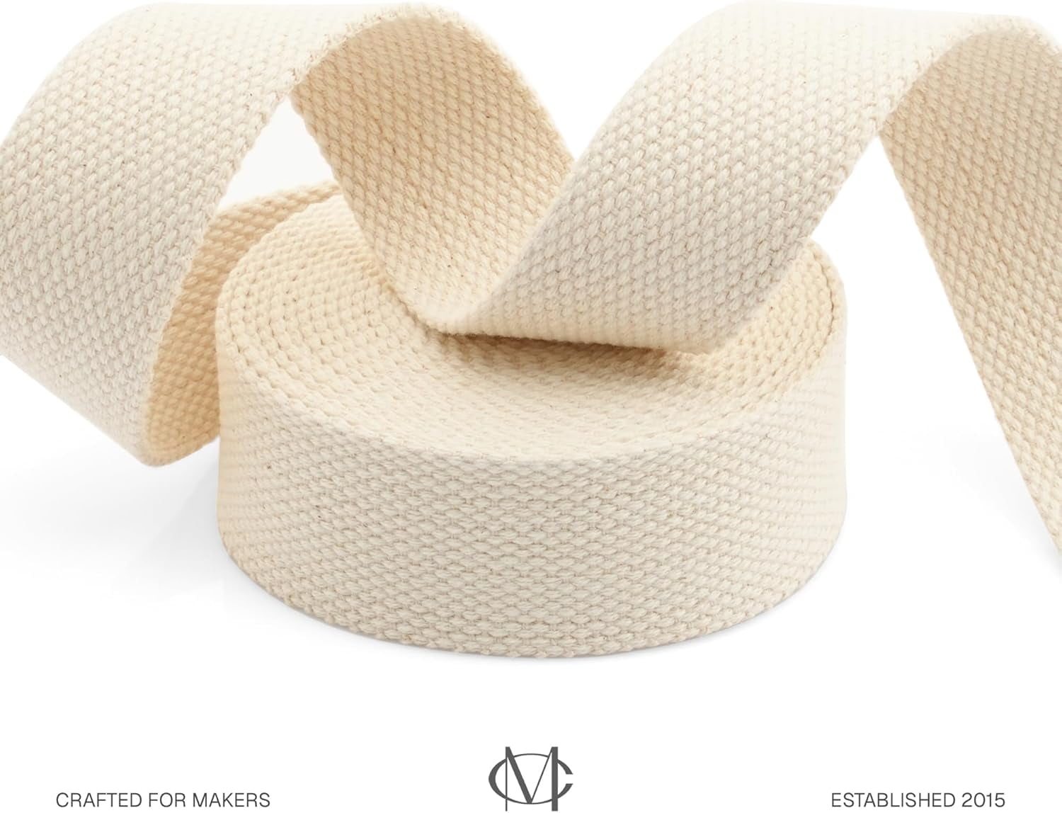 Natural Cotton Webbing Ribbon for Arts & Crafts, Fabric Purse Strap, Belting, Tote Bags (1 1/2 Inch, 50 Yards)