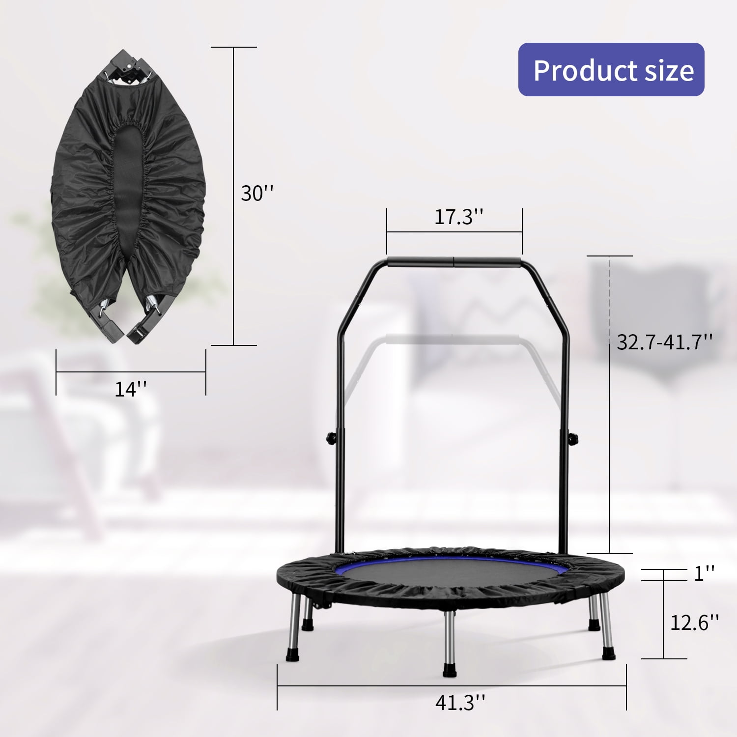 ZENOVA 40 Mini Trampoline for Adults and Kids Fitness Indoor Trampoline Rebounder with Adjustable Foam Handle for Bounce Workout Max Load 330lbs Blue and Black Walmart