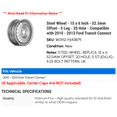 thumbnail image 2 of Steel Wheel - 15 x 6 Inch - 52.5mm Offset - 5 Lug - 20 Hole - Compatible with 2010 - 2013 Ford Transit Connect 2011 2012, 2 of 2