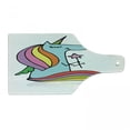 thumbnail image 1 of Unicorn Cutting Board, Doodle Drawing of a Mythical Animal Colorful Horse with Horn Holding a Magic Wand, Tempered Glass Cutting and Serving Board, Wine Bottle Shape, Multicolor, by Ambesonne, 1 of 1