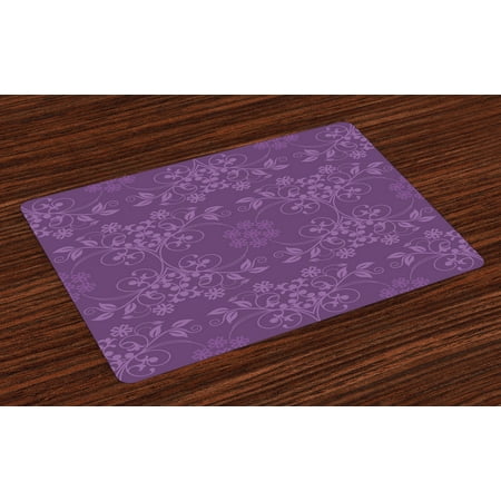 Dining Room Floral Arrangements Eggplant Placemats Set of 4 Gorgeous Well-Formed Flowers on Purple Background Damask Floral Arrangement Ornament, Washable Fabric Place Mats for Dining Room Kitchen Table Decor,Violet, by Ambesonne ()