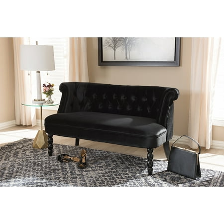 Country Style Loveseats Baxton Studio Flax Victorian Style Contemporary Black Velvet Fabric Upholstered 2-seater Loveseat ()