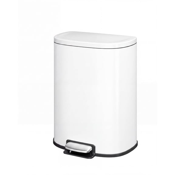 30L Stainless Steel Step Trash Can for Kitchen D-Shape Quiet Close, White