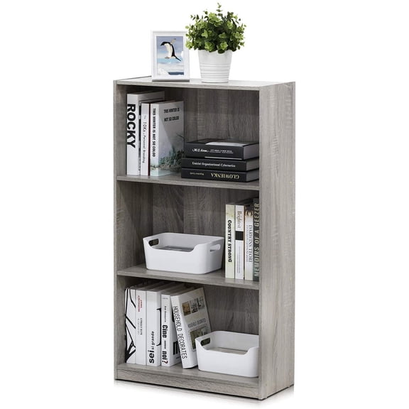 Basic 3-Tier Bookcase Storage Shelves, French Oak Grey