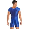 thumbnail image 2 of IEFIEL Mens Glossy Short Sleeve Jumpsuit Solid Color Sports Running Swimming Bodysuit Yoga Gym Sportswear Blue L, 2 of 7