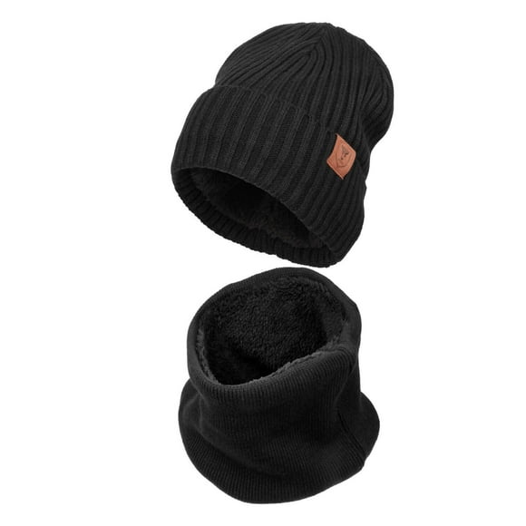 Winter Knit Hat Warm Scarf Set Thermal Polar Fleece for Men and Women (2 Pieces)