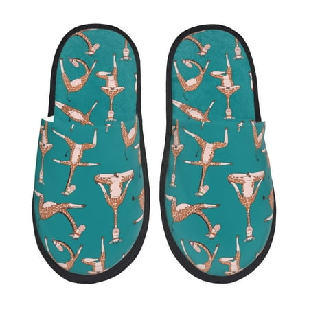 Balery Giraffes Doing Various Yoga Slient Indoor Furry Fleece Comfort House Shoes Soft Non-Slip Home Shoes Cotton slippers House Slippers-- Large