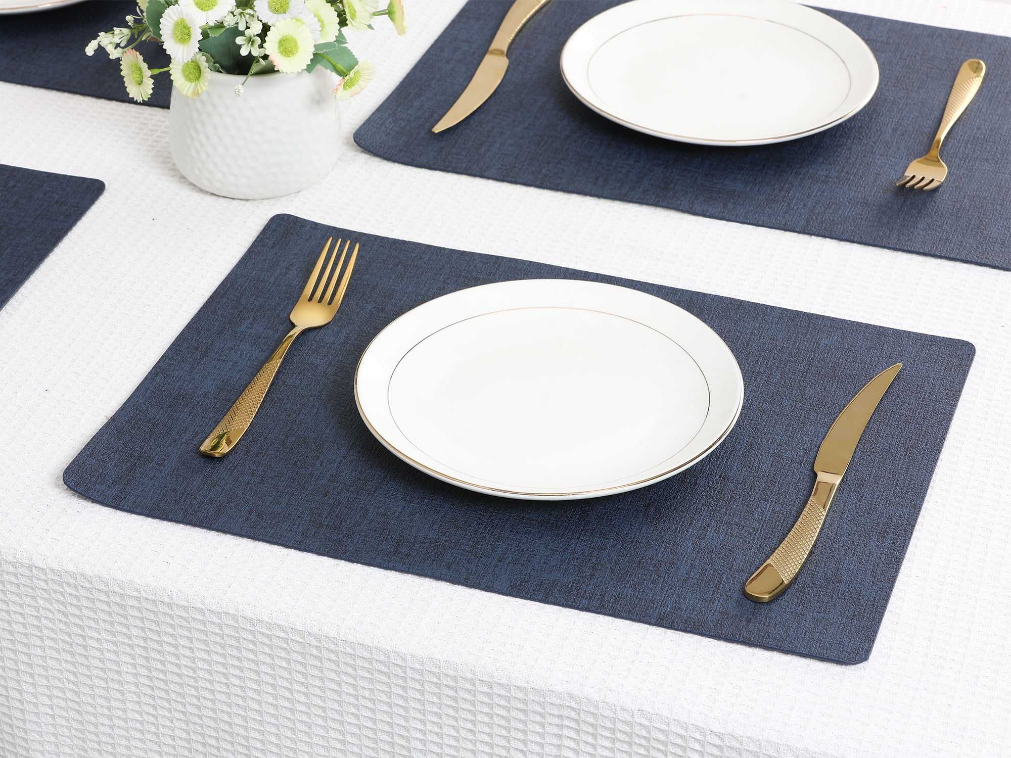 Unique Bargains Faux Leather Table Placemats for Kitchen Dining Table Light Dark Blue