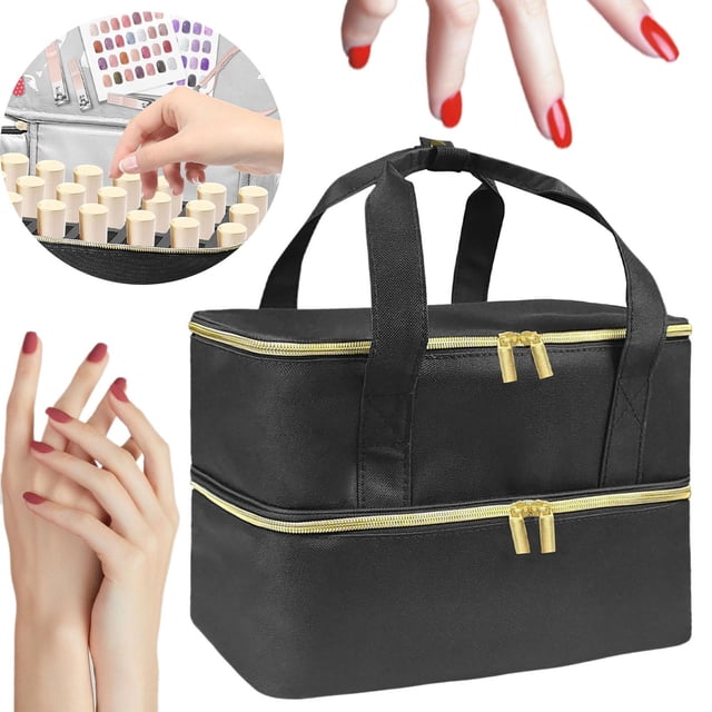 Bolsa de almacenamiento de esmalte de uñas Yinane Estuche de transporte de doble capa con asa