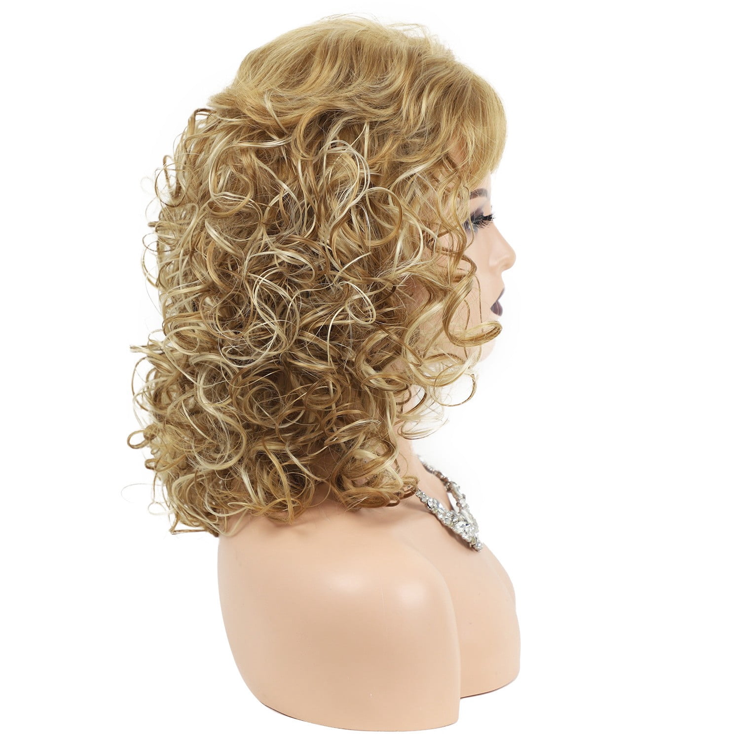 Women Medium Long Curly Blonde Wig Natural Volume Heat Resistant Synthetic Hair