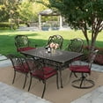 thumbnail image 7 of MEETWARM 7-Piece Outdoor Patio Dining Set, All-Weather Cast Aluminum Patio Conversation Set with 2 Swivel Rocker Chairs, 4 Stationary, 1 Rectangular Table, 6 Cushions, 2" Umbrella Hole, Chili Red, 7 of 7