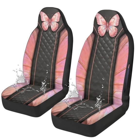 Chririnla Pink Butterfly Print, Stretch Polyester Car Seat Covers 2 Pack, Removable Front Seat Protector for Auto Interior Decor