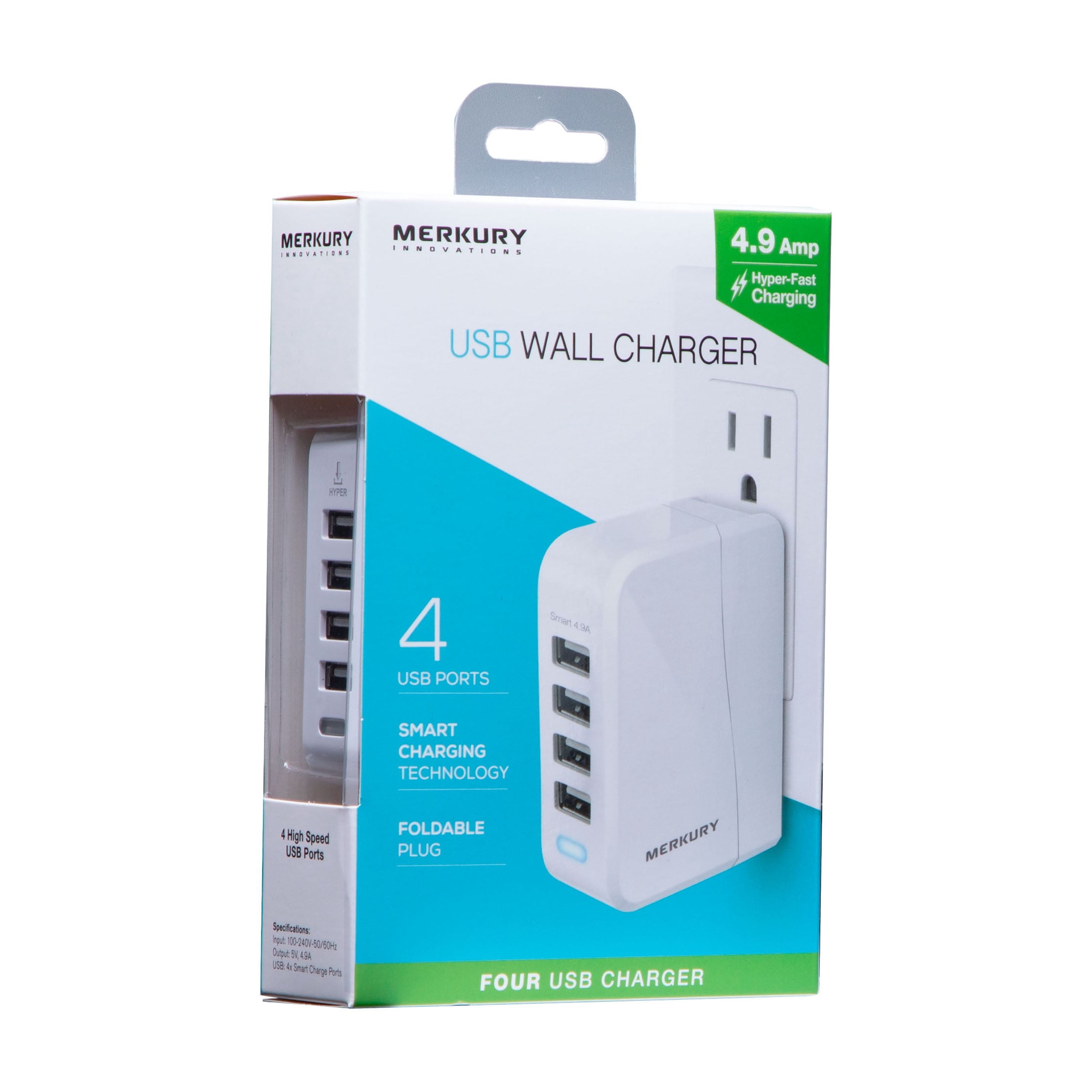 Merkury Innovations 4.9 Amp 4 USB Wall Charger, White