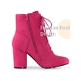 thumbnail image 3 of BLISSFUL STEP Women's Ankle Boots Faux Suede Chunky Heel Lace Up Side Zip Round Toe Booties Hot Pink 10, 3 of 4