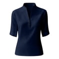 thumbnail image 5 of Delayuji Women's Blouse Stand Collar Contrasting Colors Short Sleeve Shirt Business Casual Outfits Laides Blouse Tshirt Shirt for Women Work Shirt A L, 5 of 5