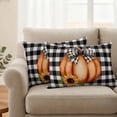 thumbnail image 2 of Thanksgiving Pumpkins Fall Outdoor Waterproof Pillow Covers, Black Plaid Sunflower Decorative Rectangle Throw Pillowcase Sofa Cushion Sham for Patio/Couch/Chair, 20"x12" 2 Pack, 2 of 8
