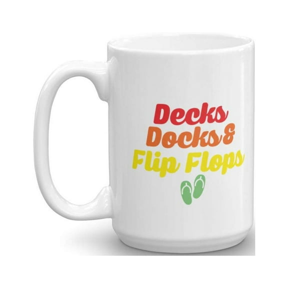 Decks, Docks & Flip Flops Summer Lake Vacation Themed Coffee & Tea Gift Mug For A Lake Lover (15oz)