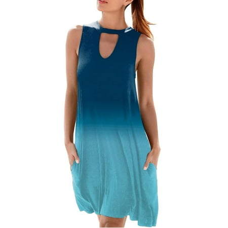 

Black Dresses for Women Pink Dress for Women Women Summer Beach Dresses with Stylish Neckline Sleeveless Pocket Mini Dress on Clearance Dresses for Women Skims Dupes Dress Blue L