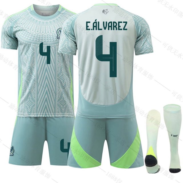2425 New Mexico Away Quick Dry Green Football Sportswear #4 E.ALVAREZ Copy Player Name Jersey