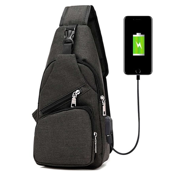 Spencer Men Crossbody Chest Backpack Messenger Shoulder Sling Bag Daypack with USB Charging for Travel (6.3*2.7*12.6inch, Black)