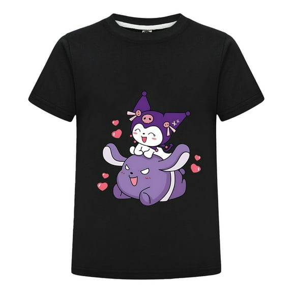 Kids Cute Kawaii Kuromi Character T-Shirt for Girls Short Sleeve Shirt Bithday Gift Summer Top