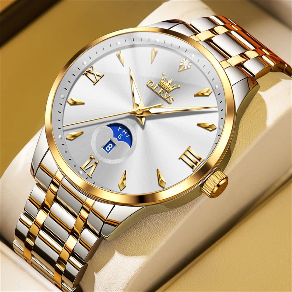 OLEVS Watches for Men Business Dress Casual Analog Quartz Stainless Steel Waterproof Luminous Men Wrist Watches Reloj Para Hombre White Dial