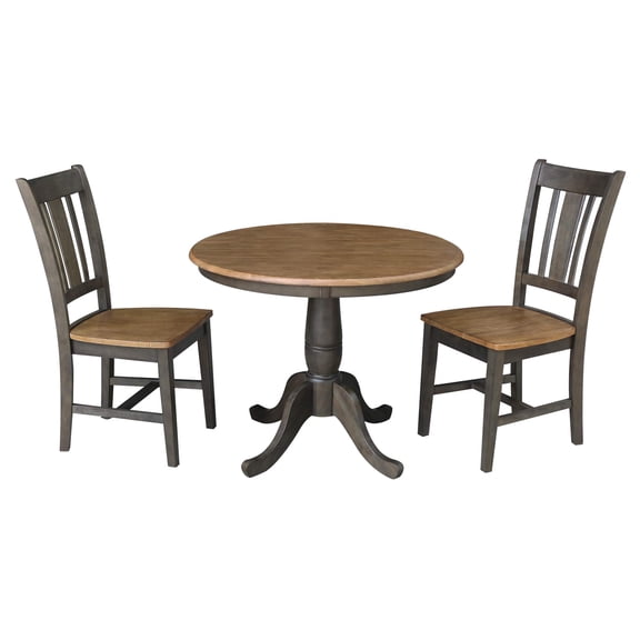 36" Round Wood Table With 2 San Remo Chairs in Hickory/Washed Coal - 3 Piece Set