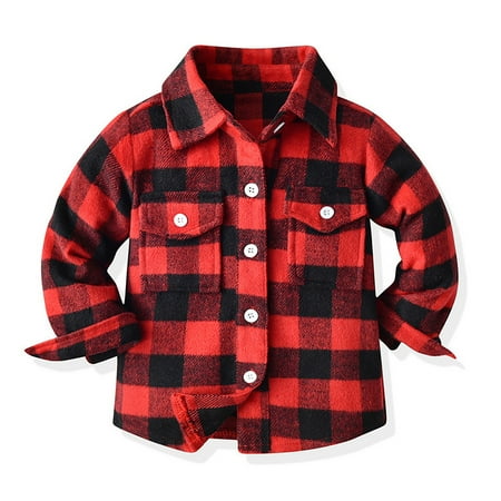 

DNDKILG Toddler Child Boy Girl s Fall Winter Pockets Coat Infant Baby Button Down Button Up Denim Jacket Plaid Long Sleeve Outerwear Red 3M-10Y