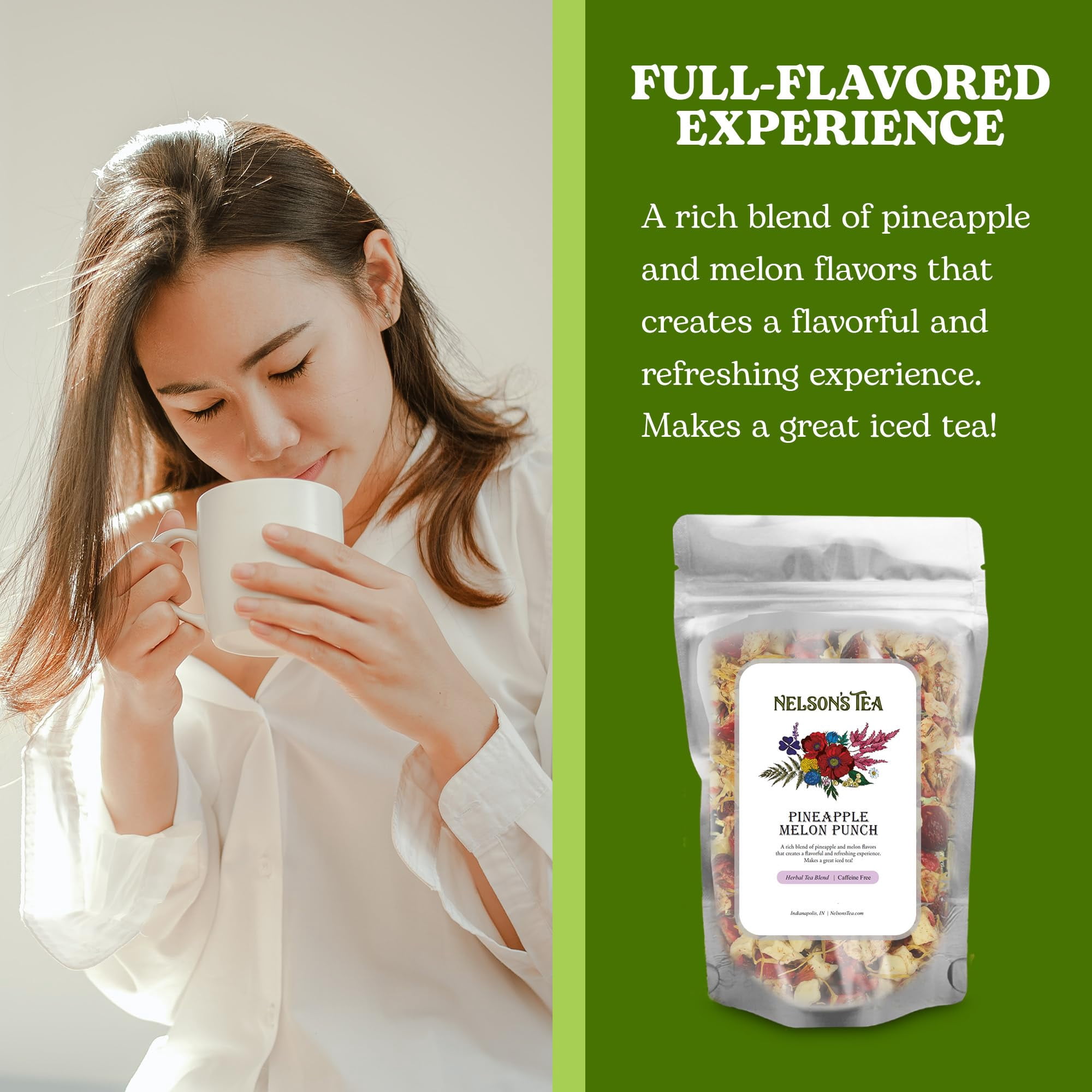 Nelson's Tea Pineapple Melon Punch - Cut & Sifted Rooibos Green Tea with Apple, Cranberry, Hibiscus, Marigod and Safflower Loose Leaf Tea (16 oz)