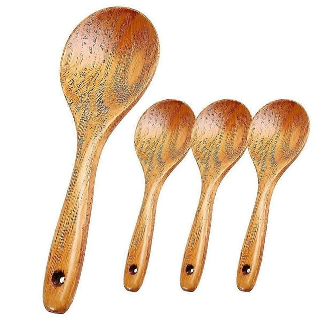 4 Pieces Wood Spoons 21.5cm Wooden Rice Paddle Versatile Serving Spoon Non Stick Heat Cooking Spoon