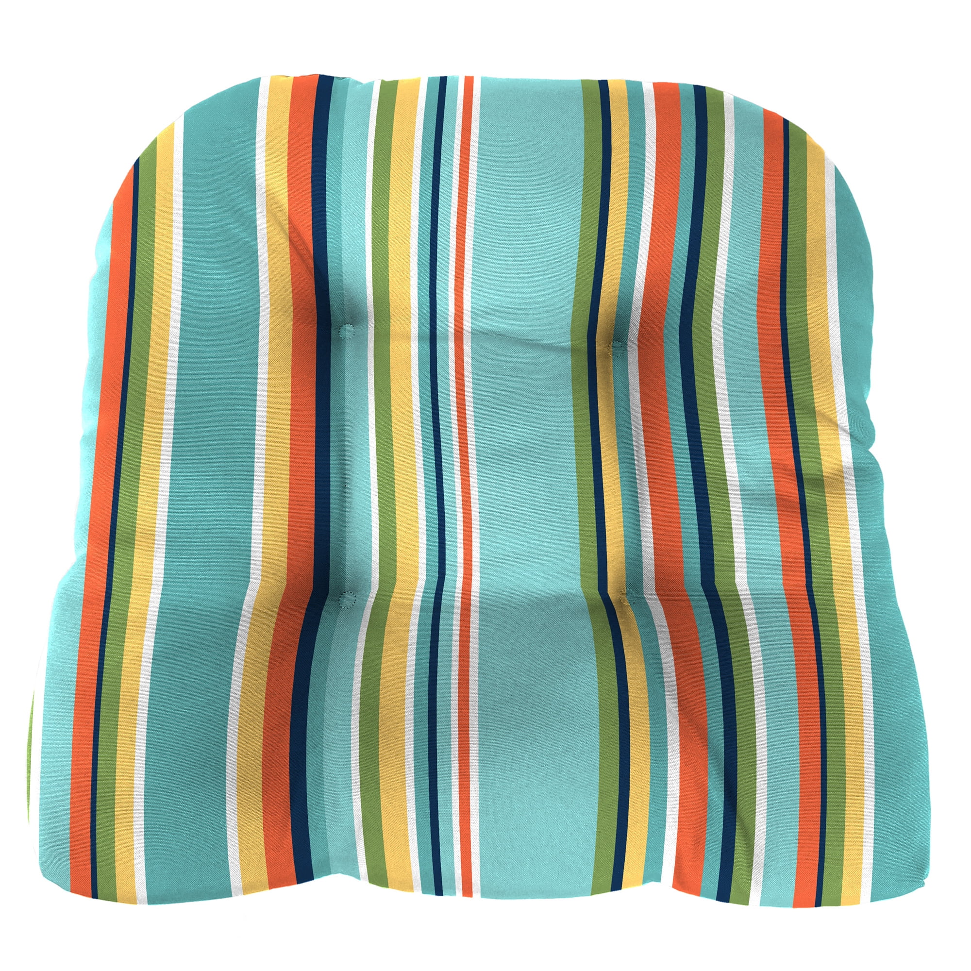 Jordan Manufacturing 18" x 18" Mamba Pelican Blue Stripe Square Tufted Contoured Outdoor Wicker Seat Cushion (2 Pack)