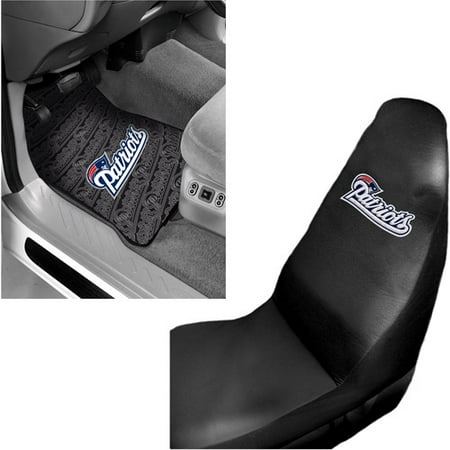NFL New England Patriots 2 pc Front Floor Mats and Car Seat Cover Value Bundle