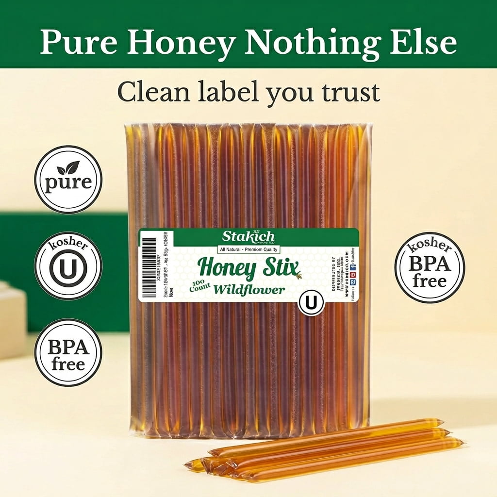 Stakich Honey Sticks Wildflower - U.S. Grade A, Kosher - 200 Sticks