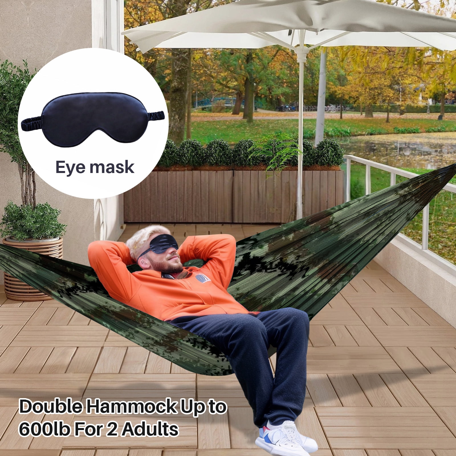 Topchances Camping Hammock, 210T Nylon Lightweight Single Hammock with 2 Tree Straps and Carry Bag, Great for Outdoor, Indoor Beach, Camping, Camouflage