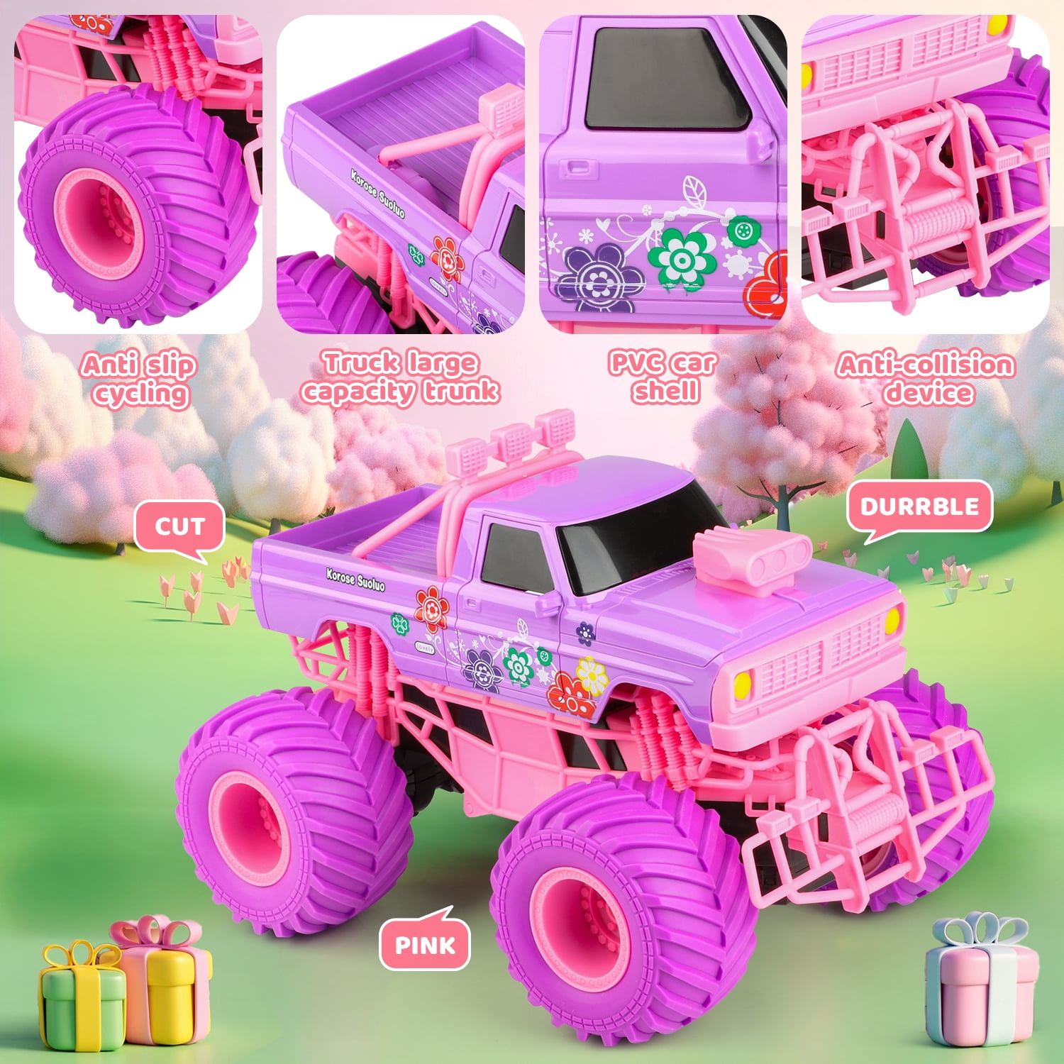 Beefunni Pink RC Car for Girls, 4WD Off-Road Remote Control Truck with 2.4GHz, Rechargeable Batteries, All-Terrain RC Toy for Kids Ages 6-12, Birthday Gift for Girls