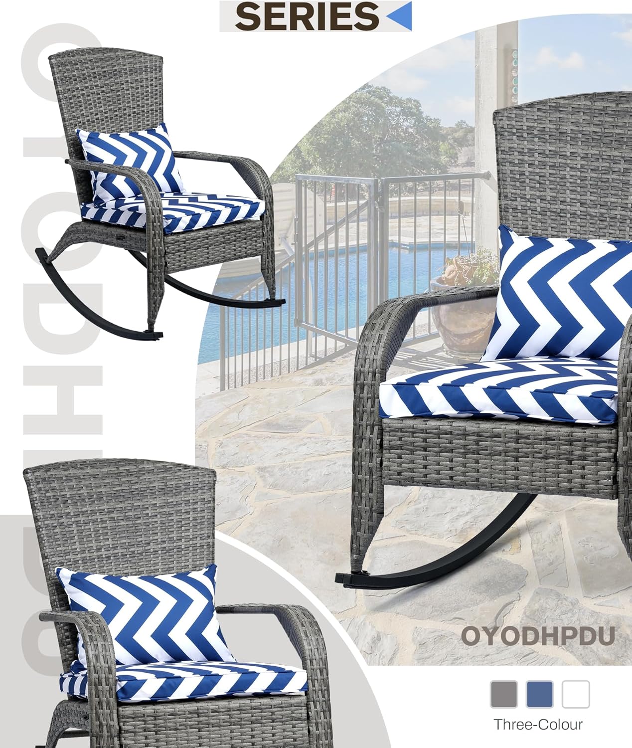 Outdoor Rocking Chair- Glider Rattan Rocker Chair with Heavy Duty Steel Frame- All Weather Outdoor Rocker Chair for Garden, Porch, Backyard