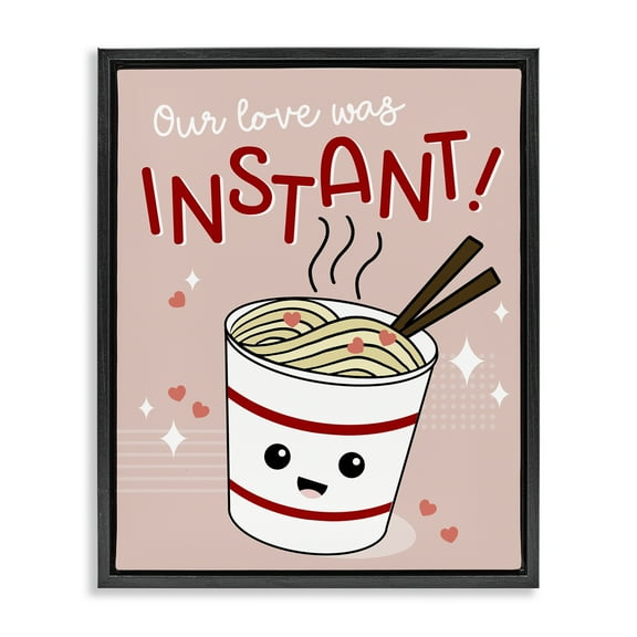 Stupell Industries Love Was Instant Noodles Food & Beverage Painting Black Floater Framed Canvas Art Print Wall Art, 17 x 21