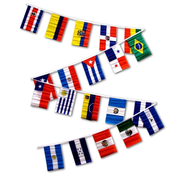 30ft String Flag Set of 20 Latin American Country Flags 12x18 Pennants