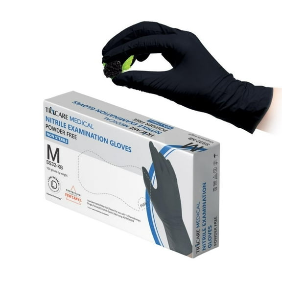 TRICARE Medical Nitrile Gloves, Latex-free, Powder-free, 3.5 Mil, Box of 100, Medium, Berry Black