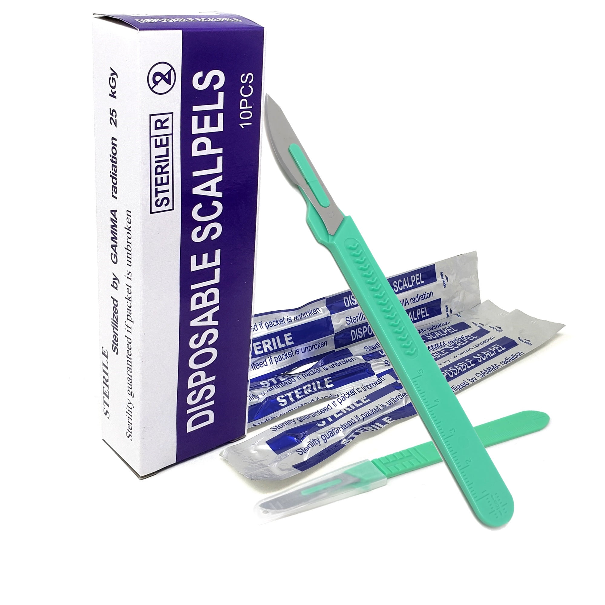 Disposable Scalpels 24 with Graduated Handles, CarbonSteel Blades