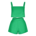 thumbnail image 6 of REORIAFEE Women Summer 2023 Casual Outfits Lounge Set Tracksuits Sweatsuit Workout Sets 2023 Women's Fashion 2 Piece Outfits Linen Sleeveless Crop Top Shorts High Waist Set Pockets Green M, 6 of 7
